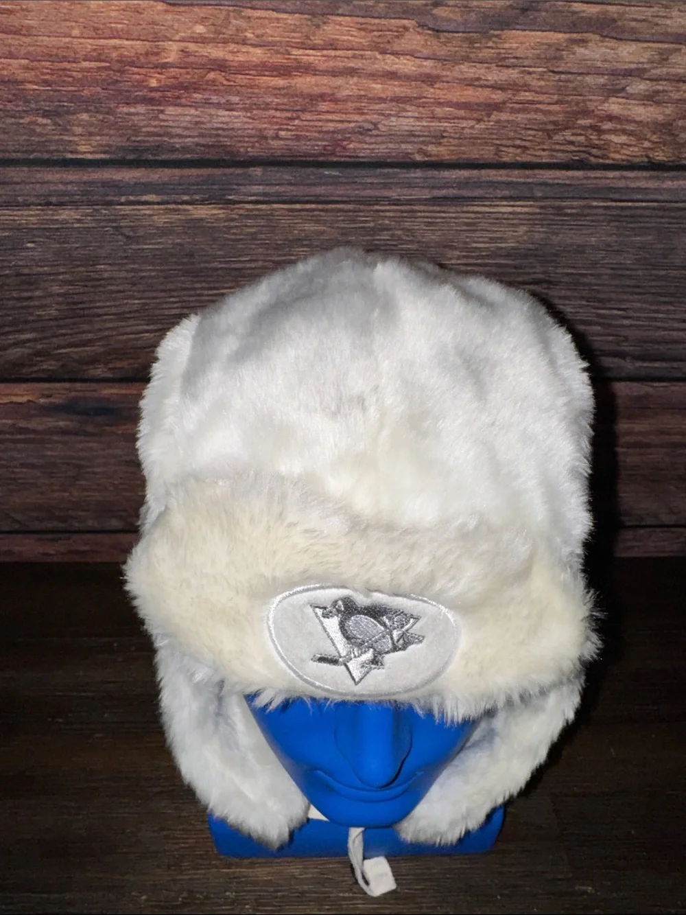 Old Time Hockey, Pittsburgh Penguins White Faux-Fur Trapper Hat with Team Patch